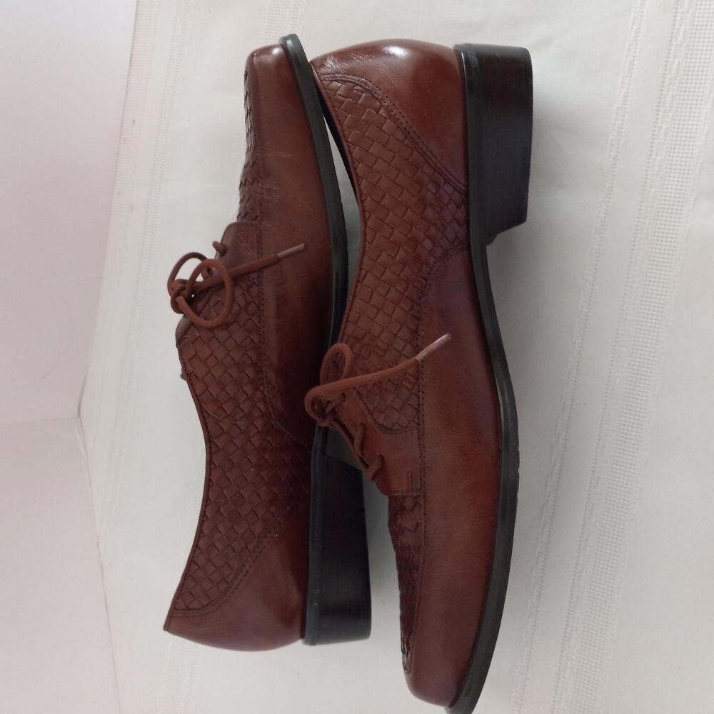 TROTTERS "Lacy" Stylish Woven Brown Leather Lace-Up Shoes Size 9 NARROW - Picture 3 of 6